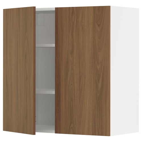 METOD Mueble mural con repisas, blanco/Tistorp efecto nogal café, 80x80 cm
