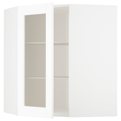 METOD Mueble mural esquinero con repisas, blanco Enköping/blanco efecto madera, 68x80 cm