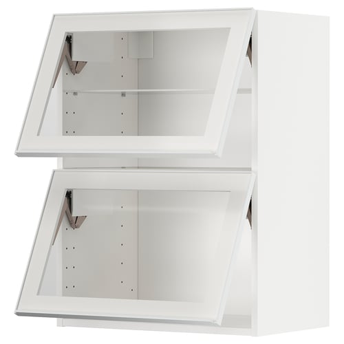 METOD Mueble mural horizontal, 2 puertas, blanco/Hejsta Vidrio transparente blanco, 60x80 cm
