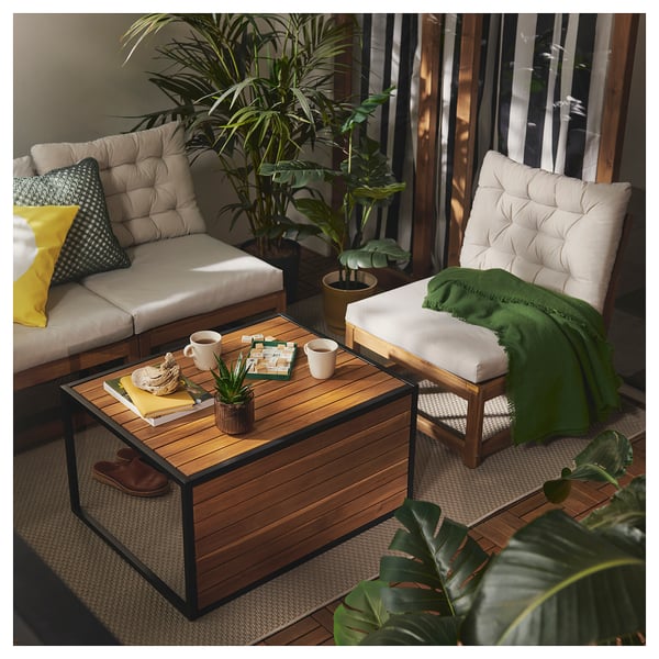 NÄMMARÖ Sofá 2 cuerpos, café ext/Kuddarna beige, 162 cm