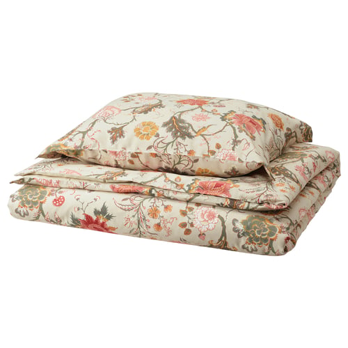 NÄSSELKLOCKA Funda plumón con funda almohada, beige/multicolor, 150x200/50x60 cm