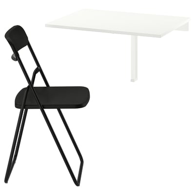 NORBERG / VIHALS Mesa abatible con 1 silla, blanco/Knisa gris claro, 74 cm