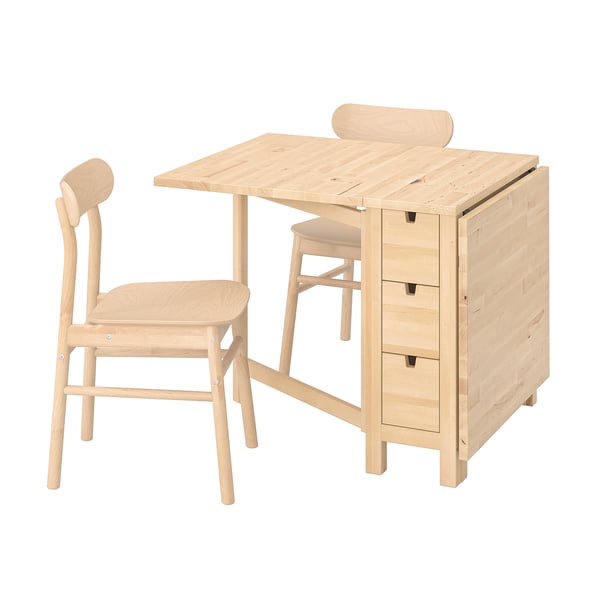 NORDEN / RÖNNINGE Juego de comedor 2 sillas, abedul/abedul, 26/89/152 cm