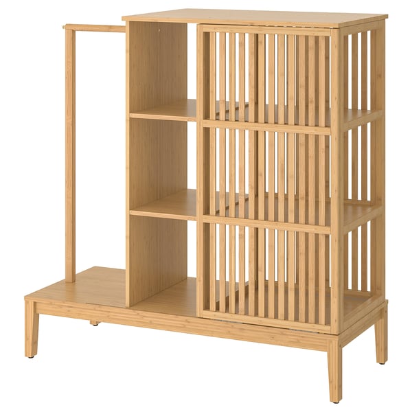 NORDKISA Clóset abierto con puerta corredera, bambú, 120x123 cm