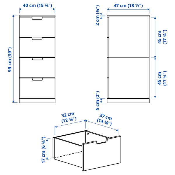 NORDLI Cómoda con 4 cajones, blanco, 40x99 cm