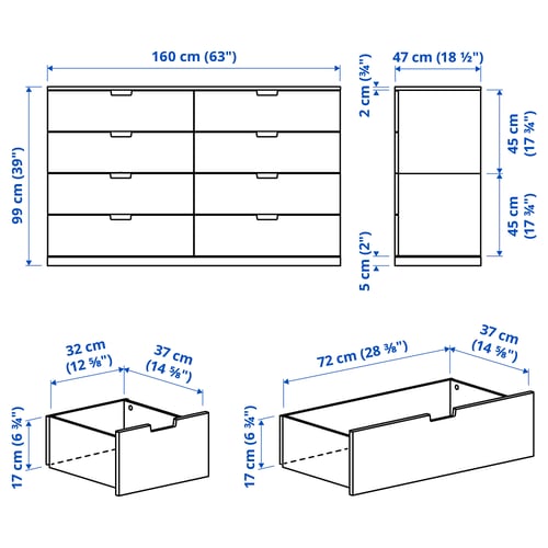 NORDLI Cómoda con 8 cajones, blanco, 160x99 cm