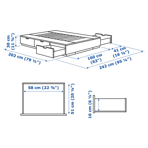 NORDLI Estructura de cama con almacenaje, blanco, 160x200 cm