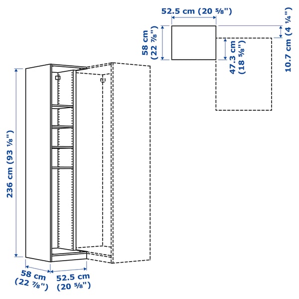 PAX Módulo clóset esquina con 4 repisas, blanco, 53x58x236 cm