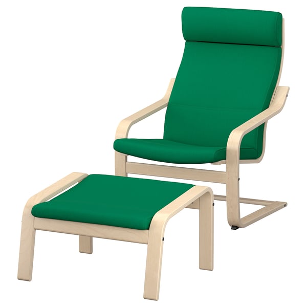 POÄNG Sillón con apoyapiés, chapa abedul/Vissle verde oscuro