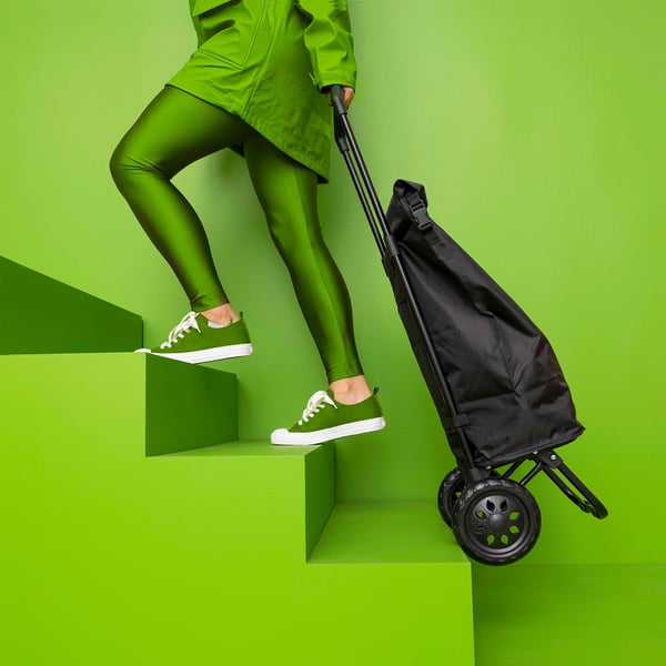 RADARBULLE Carrito de compra, negro, 33x24x68 cm/38 l