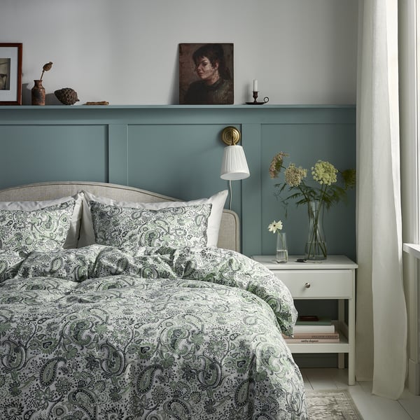 RODGERSIA Funda plumón con funda almohada, verde/blanco, 150x200/50x60 cm