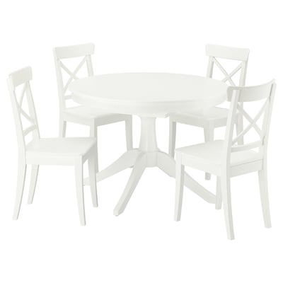 ROSENTORP / ROSENTORP Juego de comedor con 4 sillas, blanco/blanco, 110/155 cm