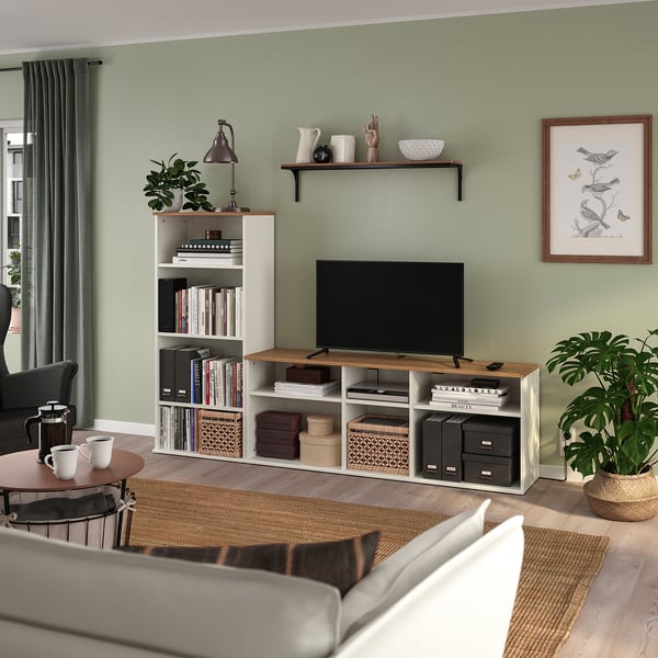 SKRUVBY Rack de TV, blanco, 216x38x140 cm