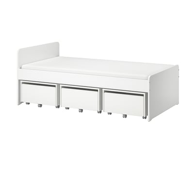 SLÄKT Cama estructural con 3 cajas, blanco, 90x200 cm