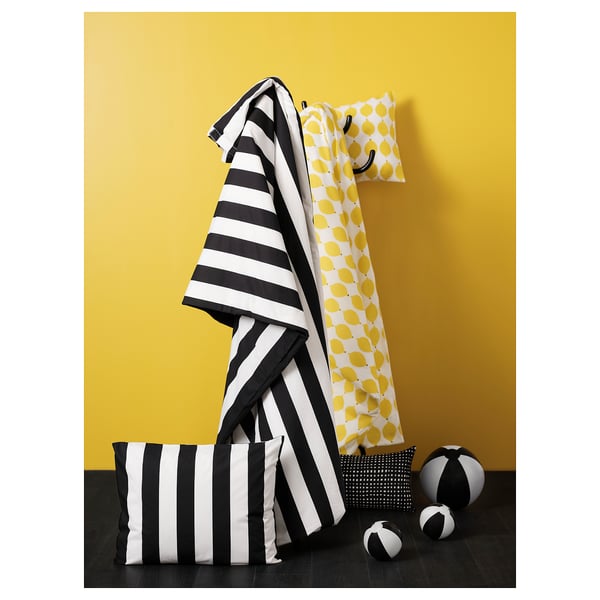 SLÅNHÖSTMAL Funda plumón con funda almohada, negro/blanco/rayas, 150x200/50x60 cm