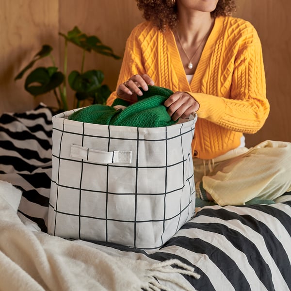 SLÅTTERVALL Canasto, textil, 32x35x32 cm