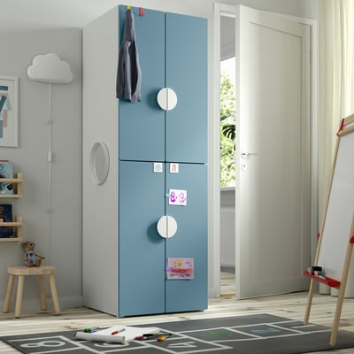 SMÅSTAD / PLATSA Clóset, blanco azul/con 2 barras de ropa, 60x57x181 cm
