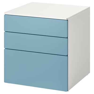 SMÅSTAD / PLATSA Cómoda con 3 cajones, blanco/azul, 60x57x63 cm