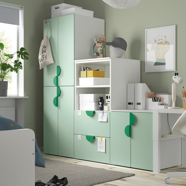 SMÅSTAD / PLATSA Mueble de almacenamiento, blanco/menta, 180x57x181 cm