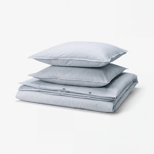 SOLFIBBLA Funda plumón con 2 fundas almohada, blanco azul/raya, 240x220/50x60 cm