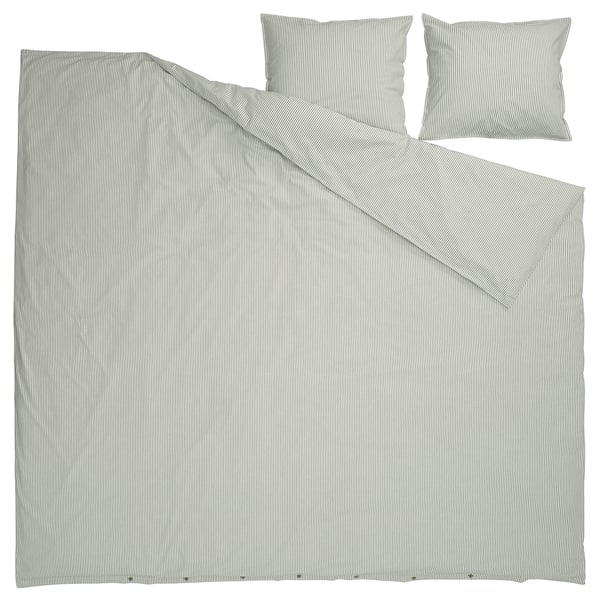 SOLFIBBLA Funda plumón con 2 fundas almohada, blanco verde/raya, 240x220/50x60 cm