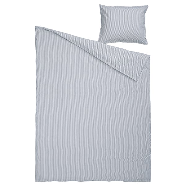 SOLFIBBLA Funda plumón con funda almohada, blanco azul/raya, 150x200/50x60 cm