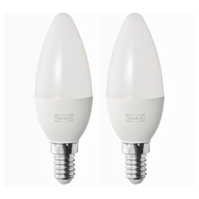 SOLHETTA Ampolleta LED E14, 470 lúmenes, vela/blanco