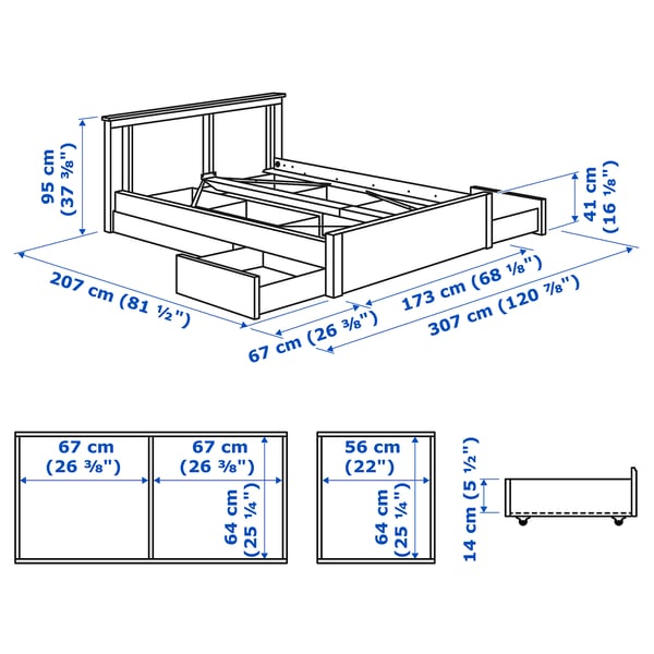 SONGESAND Cama estructural con 4 cajones, blanco/Luröy, 160x200 cm
