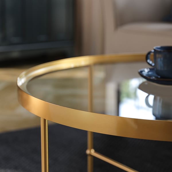 TORSJÖ Mesa de centro, efecto dorado/vidrio, 88 cm
