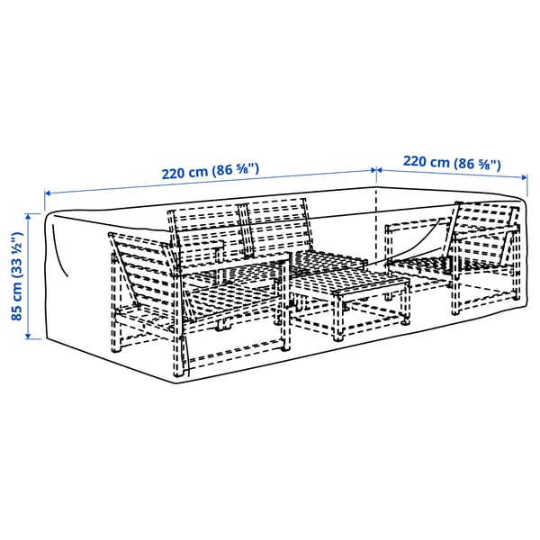 TOSTERÖ Funda para muebles de terraza, sofá/negro, 220x220 cm