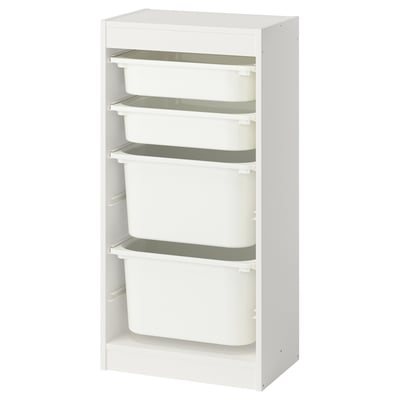 TROFAST Combinación de almacenaje con cajas, blanco/blanco, 46x30x94 cm