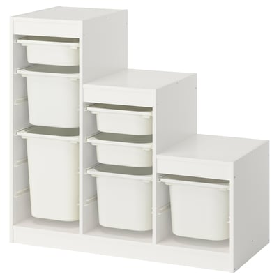 TROFAST Combinación de almacenaje con cajas, blanco/blanco, 99x44x94 cm