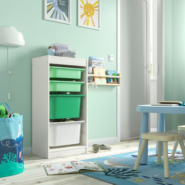 TROFAST Combinación de almacenaje con cajas, blanco menta/verde blanco, 46x30x94 cm