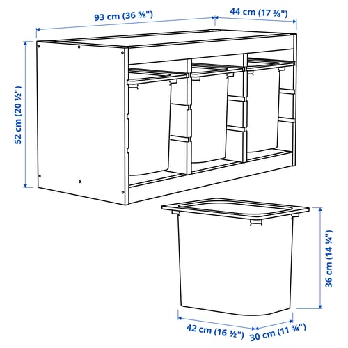 TROFAST Combinación de almacenaje con cajas, pino tte claro/blanco, 93x44x52 cm