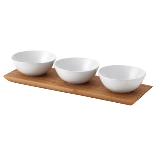 TYNGDLÖS Set de aperitivo 3 bowls, bambú/blanco