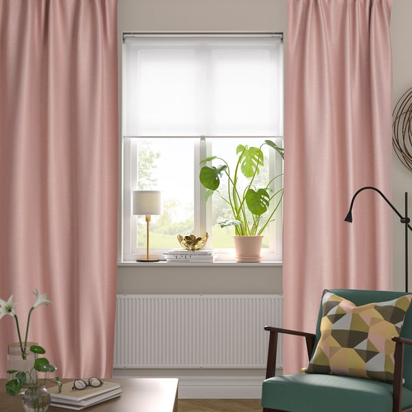 VILBORG Cortina oscurecedora, 1 par, rosado/con cinta de fruncir, 145x250 cm