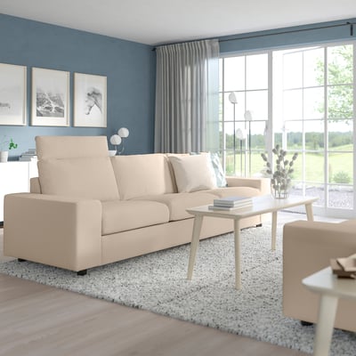 VIMLE Sofá 3 cuerpos, con apoyacabezas con apoyabrazos anchos/Hallarp beige