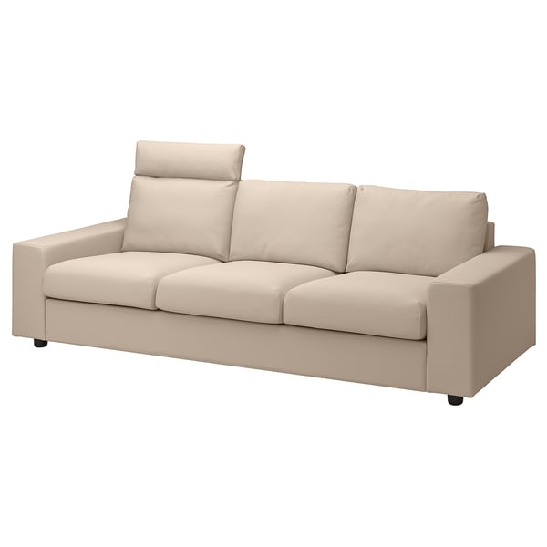 VIMLE Sofá 3 cuerpos, con apoyacabezas con apoyabrazos anchos/Hallarp beige