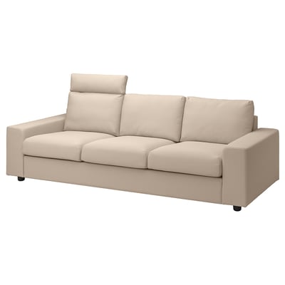 VIMLE Sofá 3 cuerpos, con apoyacabezas con apoyabrazos anchos/Hallarp beige