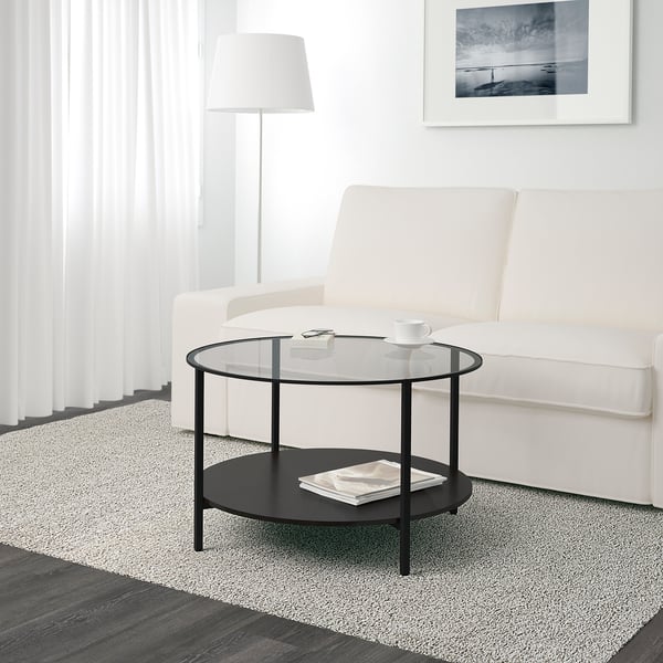 VITTSJÖ Mesa de centro, negro/vidrio, 75 cm