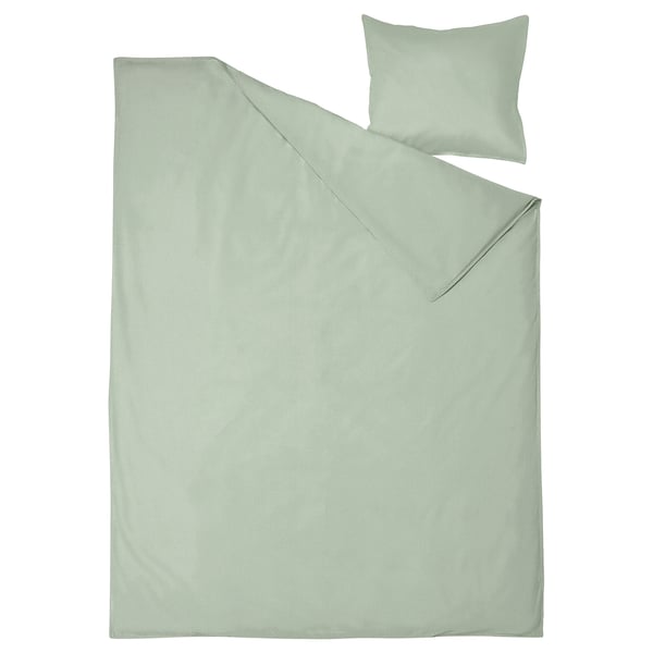 ÄNGSLILJA Funda de plumón y funda almohada, gris con verde claro, 150x200/50x60 cm