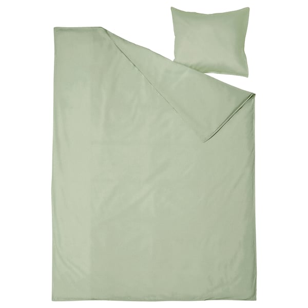 ÄNGSLILJA Funda de plumón y funda almohada, verde grisáceo, 150x200/50x60 cm