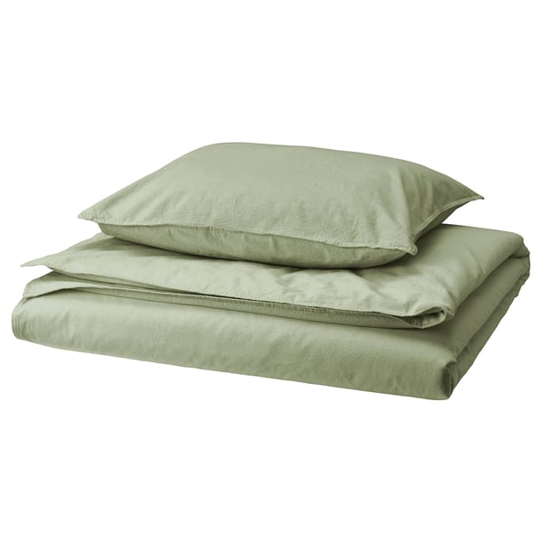 ÄNGSLILJA Funda de plumón y funda almohada, verde grisáceo, 150x200/50x60 cm