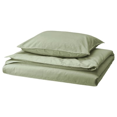 ÄNGSLILJA Funda de plumón y funda almohada, verde grisáceo, 150x200/50x60 cm