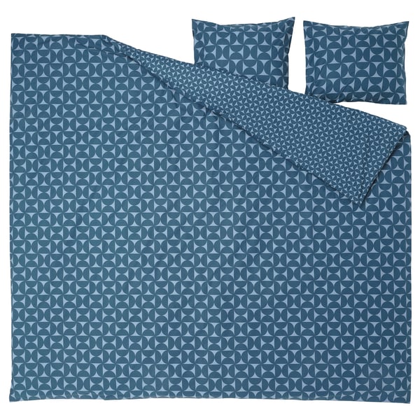 ÄNGSNEJLIKA Funda plumón con 2 fundas almohada, azul oscuro/azul claro, 240x220/50x60 cm