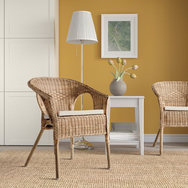 AGEN Sillón con cojines, ratán/Norna beige