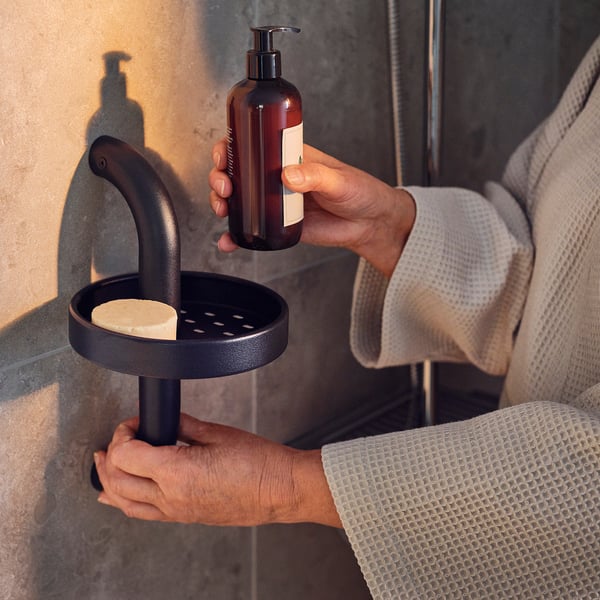 BÄSINGEN Repisa para ducha, gris oscuro, 16x29 cm
