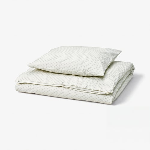 BANDKNIPPE Funda de plumón y funda almohada, blanco/verde, 150x200/50x60 cm