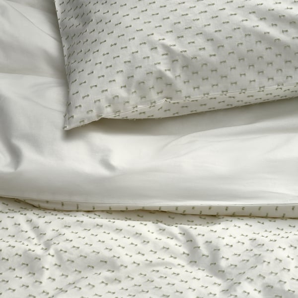BANDKNIPPE Funda plumón con 2 fundas almohada, blanco/verde, 240x220/50x60 cm