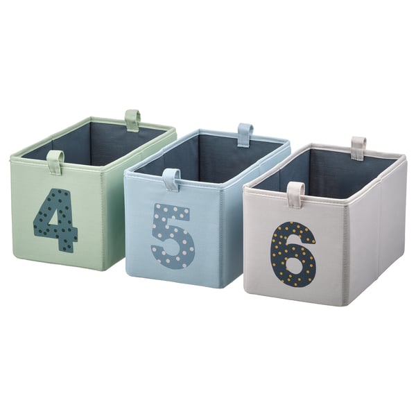 BARNDRÖM Cajas, set de 3, verde azul/beige, 17x27x17 cm